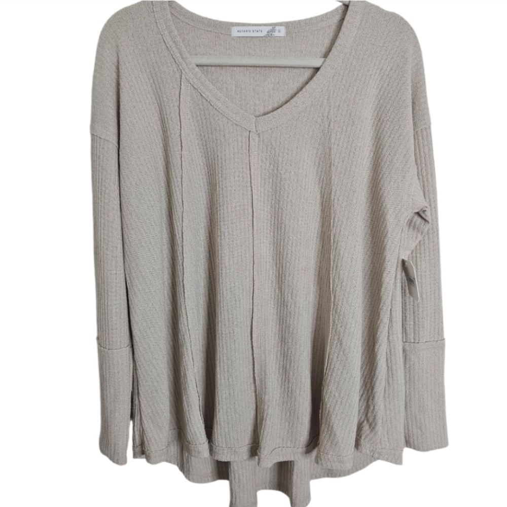 Altered State Beige V-Neck Ribbed Women Top